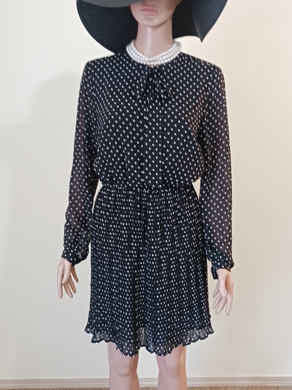 Womens Office Polka Dot Long-Sleeve  Professional Dress Church Business M